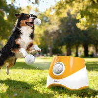 PawHut Lanceur de Balles Automatique avec 3 Balles en ETPU, 3 Réglages de Distance 6m/10m/14m, Intérieur et Extérieur, Orange(m-17)