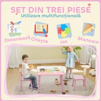 AIYAPLAY Set masă și scaune pentru copii 3-8 ani, cu motive animale și margini rotunjite, din MDF și lemn de pin, roz(m-4)