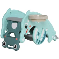 HOMCOM 3 en 1 Caballo Balancín para Niños con Tobogán Aro de Baloncesto Set de Juegos Multifuncional con Superficies Suaves 18-36 Meses con Forma de Rana Delfín 72x34x47 cm Verde(m-11)