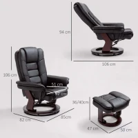 HOMCOM Relaxfauteuil met voetenbank, draaibare ligstoel, verstelbare rugleuning, lederlook, tot 130 kg, zwart(m-3)