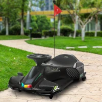HOMCOM Elektrisches Go-Kart für Kinder, Gummiräder, 3-8 km/h, mit Lichtern und Musikfunktion, Schwarz(m-10)