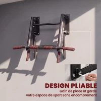 SPORTNOW Barre de Traction Murale Pliable avec Poignées Antidérapantes, 3 Crochets pour Bandes de Résistance, 98x65x31cm, Noir(m-5)