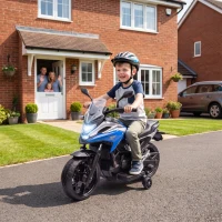 AIYAPLAY Licensed Honda 12V Kids Electric Motorbike with Training Wheels, Soft Start, Headlights, Music for 3-6 Years, Blue(m-14)
