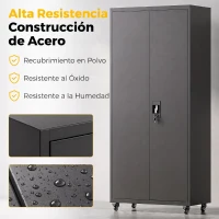 HOMCOM Armario de Herramientas de Acero 180 cm con Ruedas y Estantes Ajustables Negro(m-4)