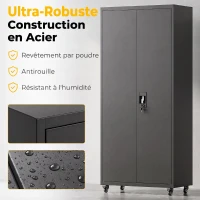 HOMCOM Armoire de Bureau Métallique, 80 x 40 x 180 cm, Meuble de Rangement sur Roulettes en Acier avec Serrure, Noir(m-4)
