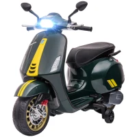 AIYAPLAY Scooter électrique enfant Vespa 6 V dim. 107L x 47l x 73H cm Musique MP3 Port USB Phare 2 roues d'entraînement - Vert(m-12)