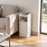 HOMCOM Set 2 comodini con stazione di ricarica, armadietto e ripiano, 25x30x60 cm, Bianco(m-8)