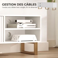 HOMCOM Meuble TV banc TV pour téléviseur jusqu'à 70 pouces - placard à 2 portes cannelées, compartiment ouvert et passe-câbles(m-6)