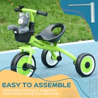 AIYAPLAY Kids Trike, Tricycle, with Adjustable Seat, Basket, Bell, for Ages 2-5 Years - Green(m-7)