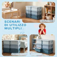 HOMCOM Cassettiera 6 Cassetti per Bambini 3-6 Anni con Bordi Arrotondati, in PP Blu, 75x37x56.5 cm(m-5)