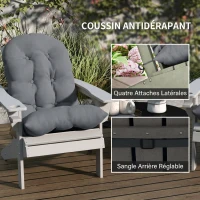 Outsunny Lot de 2 Coussin de Siège pour Chaise Adirondack avec Attaches Sécurisées, Design Capitonné Doux et Épais, Gris(m-6)