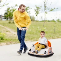 AIYAPLAY 360° Rotation Kids Bumper Car, 12V Waltzer Car with Remote Control, Dual Joysticks, Music Lights, Orange(m-2)