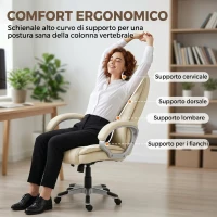 HOMCOM Sedia da Ufficio Girevole in Pelle PU con Dondolo, Schienale Alto e Altezza Regolabile, Beige(m-4)