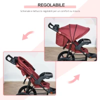 HOMCOM Triciclo Leggero Reclinabile e Pieghevole, Carrozzina per Bambini 6-36 Mesi Fino a 15kg con Portabicchieri, Rosso(m-5)