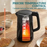 HOMCOM Electric Kettle, 1.7L Fast Boil 3kW Water Kettle with UK Strix Thermostat, LED Display, Keep Warm Function, Black(m-6)
