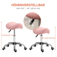 HOMCOM Rolkruk In Hoogte Verstelbaar 49-61 cm Praktijkkruk 360° Draaibaar Kruk Bureaukruk Voor Kantoor Salon Massage Spa Roze(m-4)