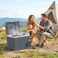 Outsunny Glacière Électrique Voiture 25L, Contrôle via Application, Modes MAX & ECO, 12V/240V, -20 à 20 °C, 58x33x38,3cm, Gris(m-12)