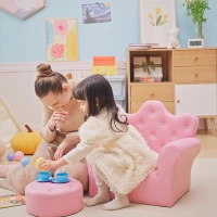 HOMCOM Children Kids Sofa Set Armchair Chair Seat with Free Footstool PU Leather for Girls 58L x 40.5W x 49H cm Pink(m-8)