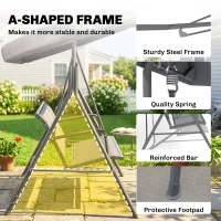 Outsunny 3 Seater Swing Chair, Garden Swing Bench with Adjustable Tilting Canopy, Breathable Mesh Seat and Heavy Duty Steel Frame for Patio, Garden, Grey(m-4)