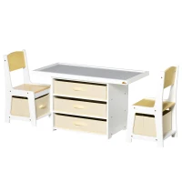 HOMCOM Juego de Mesa y Sillas Infantil de Madera 3 en 1 con 5 Cajones Tejidos de Almacenaje Mesa de Actividades para Bloques de Construcción y con Mapa de Ruta Color Natural(m-12)