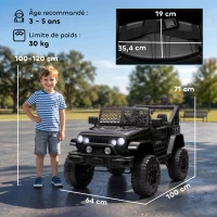 HOMCOM Voiture électrique pour enfants 12V avec télécommande, suspension à 4 roues, phares et klaxon, MP3, vitesse 3-5 km/h, pour 3-6 ans - noir(m-3)