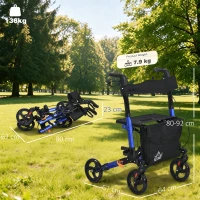 HOMCOM 4 Wheel Rollator with Seat and Back, Folding Mobility Walker with Carry Bag, Adjustable Height, Dual Brakes, Cane Holder, Lightweight Aluminium Walking Frame for Seniors and Disabled, Blue(m-3)