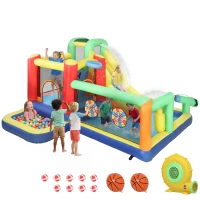 AIYAPLAY Castillo Hinchable Acuático con Soplador 550W 9 en 1 con Tobogán Trampolín Escalada 2 Piscinas Canasta Columna de Boxeo(m-11)