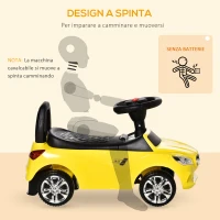 HOMCOM Macchinina per Bambini Cavalcabile con Volante, Fari e Musiche Integrate, Macchina per Bambini in PP e Metallo, 63.5x28x36 cm, Giallo(m-5)