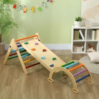 AIYAPLAY Gioco Arrampicata Bambini con Triangolo e Arco Montessori e Rampa con Pietre in Legno di Pino, 178x64.5x63 cm(m-11)