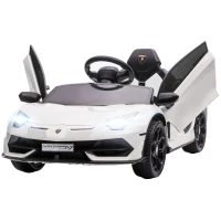 HOMCOM Coche Eléctrico Lamborghini para Niños Velocidad Max.5 km/h Puerta de Tijera con Control Remoto MP3 Blanco(m-11)