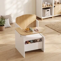AIYAPLAY Kindertisch mit Stuhl 2-in-1 Integrierte Kindersitzgruppe mit Stauraum Platzsparend für Kinder 3-5 Jahren Weiß(m-8)