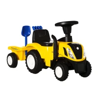 HOMCOM Rutsch-Traktor mit Anhänger, Hupe, Sandspielzeug, ab 1 Jahr, Kunststoff+Metall, gelb, 91 x 29 x 44cm(m-12)