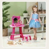 AIYAPLAY 15 PCS Coiffeuse enfant avec tabouret et miroir, lumière, musique, microphone, sèche-cheveux, espace de rangement(m-3)