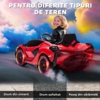 HOMCOM Masina electrica pentru copii 12V Lamborghini cu faruri si muzica, telecomanda si viteza 3-8 km/h, 108x62x40cm, Rosie(m-8)