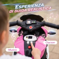 HOMCOM Moto Elettrica per Bambini 37-60 Mesi con Pedale, Fari, Musica e Clacson, 3 km/h Mini Moto, Max 25kg, Rosa(m-4)