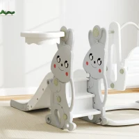 AIYAPLAY 4-in-1 speelset voor peuters, glijbaan, schommel, klimrek, basketbalring, kunststof, konijnendesign, Grijs(m-9)