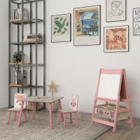 ZONEKIZ Kids Table and Chair Set and Kids Easel with Paper Roll, Storage Baskets, Kids Activity Furniture Set, Pink(m-10)