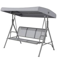 Outsunny Columpio de Jardín Exterior de 3 Plazas con Toldo Reclinable, Balancín de Jardín Exterior con Respaldo Transpirable y Marco de Acero, para Terraza Balcón, 175x118x159 cm, Gris(m-12)