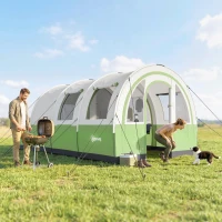 Outsunny Three Man Duo Room Tunnel Tent, with Accessories - Cream/Green(m-2)