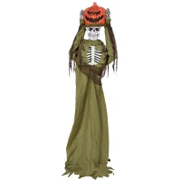 HOMCOM Geanimeerd pop-up pompoen-skelet, 173 cm, griezelige Halloween-decoratie met licht, geluid- en aanraakactivatie(m-1)