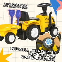 HOMCOM Schuiftractor met aanhanger, claxon, zandspeelgoed, vanaf 1 jaar, kunststof+metaal, geel, 91 x 29 x 44 cm(m-4)