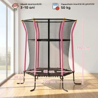 HOMCOM Trambulină pentru Copii cu Intrare cu Fermoar și Suporturi Căptușite, din Oțel, PP și EPE, Ø163,5x190 cm, Roz(m-3)