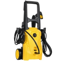 Outsunny Hidrolimpiadora de Alta Presión 1600W 120 Bar con Bomba Boquilla Ajustable y Parada Automática 29,5x22x60 cm Amarillo(m-1)