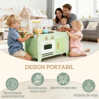 Set Bucătărie de Jucărie din Lemn AIYAPLAY pentru Copii de la 3+ Ani cu 15 Accesorii, Verde(m-7)