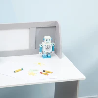 HOMCOM Set Tavolo e Sedie per Bambini 5+ Anni in Legno con Banco Scuola e Sedia Bianco e Grigio(m-9)