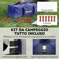 Outsunny Tenda a Tunnel per 4 Persone con Camera e Zona Giorno, Impermeabile 3000 mm, Tenda da Campeggio, Blu Scuro(m-8)