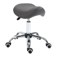 HOMCOM Tabouret à roulettes, tabouret de massage avec hauteur réglable 49-61 cm et selle ergonomique, chaise de travail à roulettes pivotant 360°, pour salon de massage tatouage clinique spa, gris(m-11)