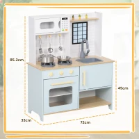 AIYAPLAY Bucătărie de jucărie pentru copii cu aragaz și dulapuri, din oțel, lemn și PP, 72x33x85,2 cm, albastru și alb(m-3)