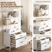HOMCOM Mueble Archivador con Estantería 2 Cajones Encimera para Impresora Cerradura para A4 Letter Legal Blanco(m-4)
