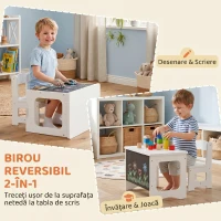 AIYAPLAY Set Masă și Scaun pentru Copii 3-6 Ani din Lemn cu Blat Reversibil, Colțuri Rotunjite, Alb(m-4)